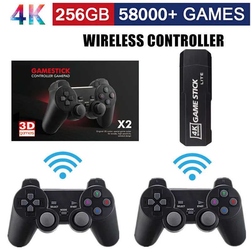 Retro Game Stick 256G 4K HD Video Game Console Double Wireless 2.4G Controller Retro Console  58000 Games For PSP  Christmas Gift