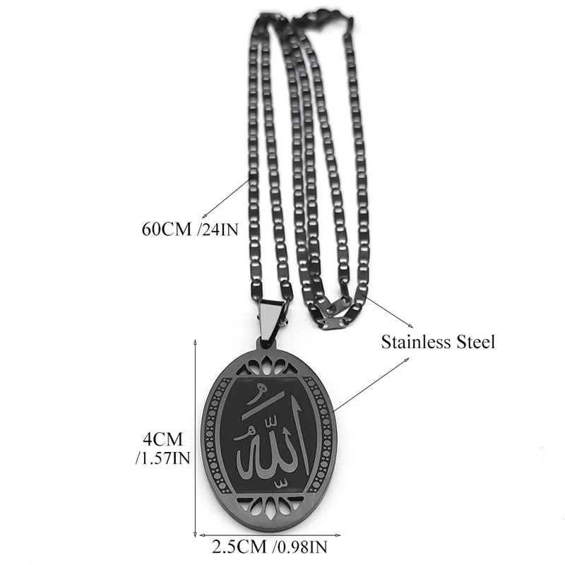 Muslim Islamic Arabic God Allah Necklace Stainless Steel Black