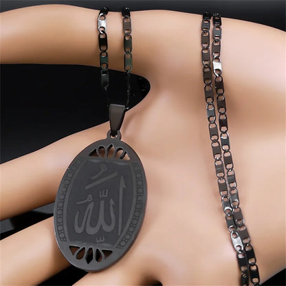 Muslim Islamic Arabic God Allah Necklace Stainless Steel Black